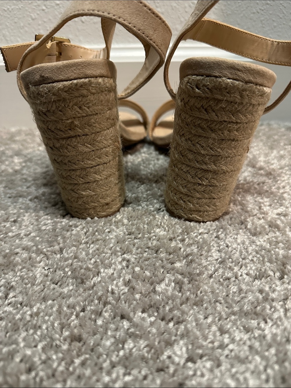 Lulu's Beige Suede Espadrille-Wrapped Block Heel Sandals - Picture 6 of 13